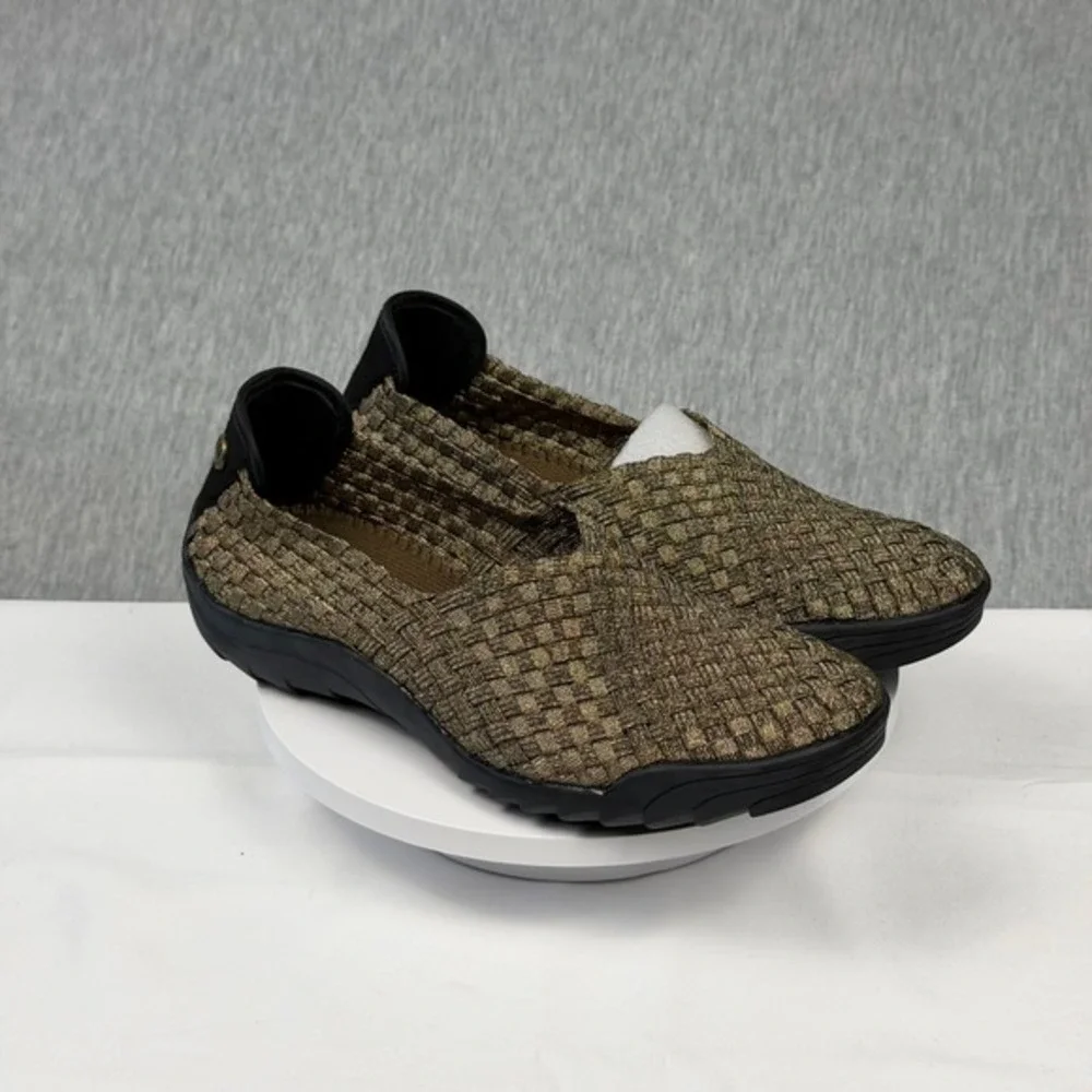 Bernie Mev New York Bronze Gold Woven Elastic Slip On Sneakers Size‎ 8